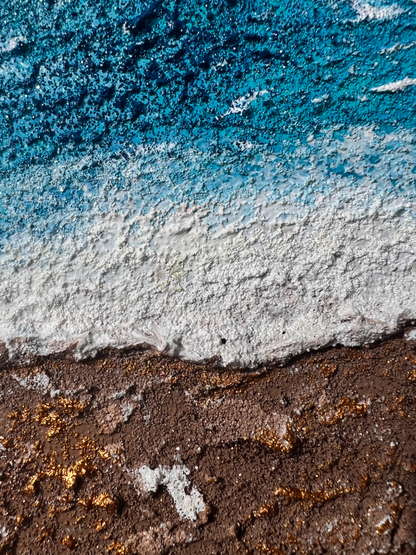 Crimson sunset over rippling blue